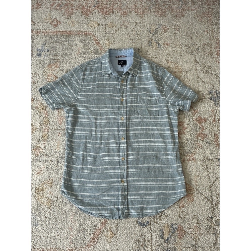 Linen Blend Ben Sherman Casual Workwear Button Up Preppy Size M